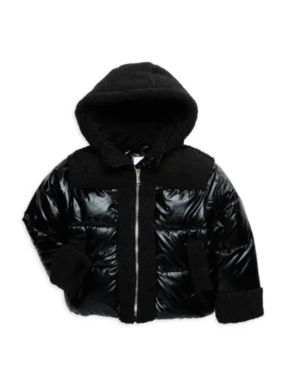 Sam Edelman Kids' Little Girl's Hybrid Metallic & Faux Fur Puffer Jacket In Black