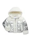 Sam Edelman Kids' Little Girl's Hybrid Metallic & Faux Fur Puffer Jacket In White