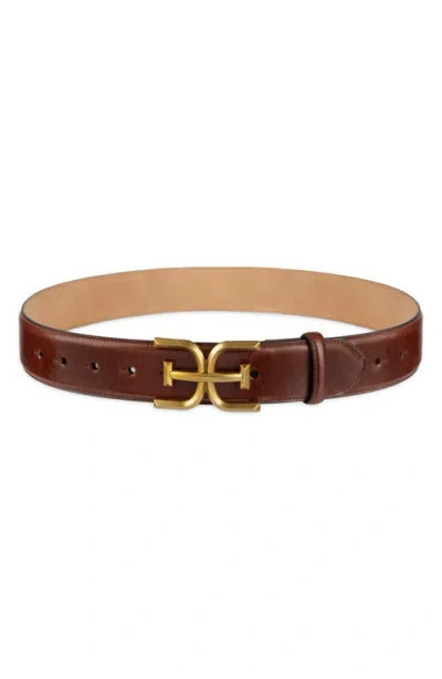 Sam Edelman Logo Buckle Leather Belt In Brown