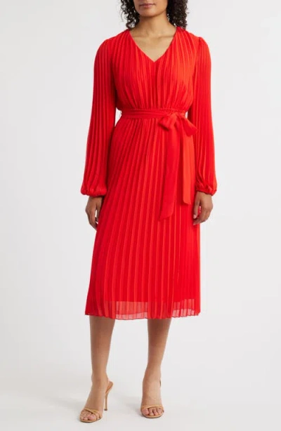 Sam Edelman Long Sleeve Plissé Dress In Red