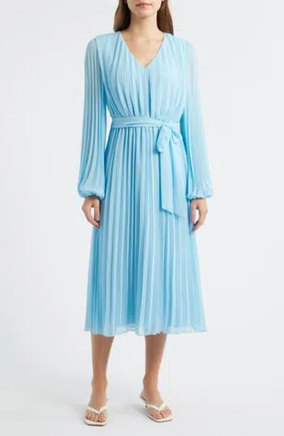 Sam Edelman Long Sleeve Plissé Maxi Dress In Blue