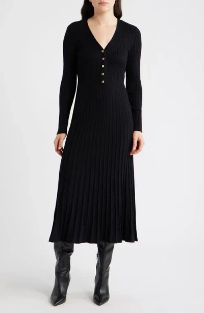 Sam Edelman Long Sleeve Ribbed Maxi Sweater Dress In Black