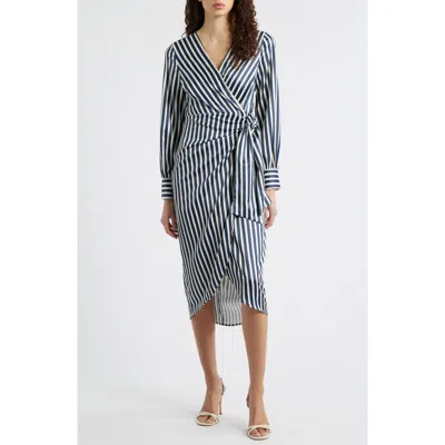 Sam Edelman Long Sleeve Stripe Wrap Dress In Blue