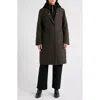 Sam Edelman Longline Coat With Inset Faux Shearling Bib In Brown