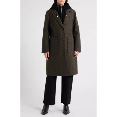 Sam Edelman Longline Coat With Inset Faux Shearling Bib In Brown