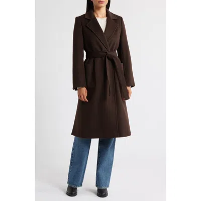 Sam Edelman Longline Wrap Coat In Brown