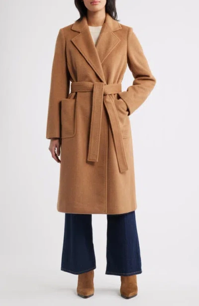 Sam Edelman Longline Wrap Coat In Brown