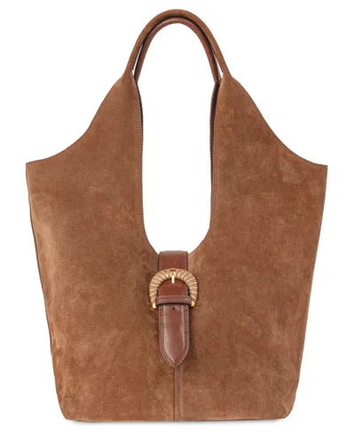 Sam Edelman Lucy Buckle Medium Double Handle Tote Handbag In Brown