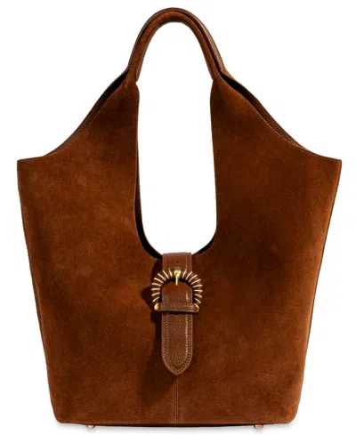 Sam Edelman Lucy Buckle Medium Double Handle Tote Handbag In Brown