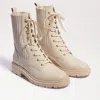 Sam Edelman Lydell Women's Ivory Leather Round Toe Combat Boots Jobb271 In White