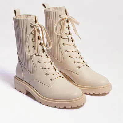 Sam Edelman Lydell Women's Ivory Leather Round Toe Combat Boots Jobb271 In White