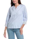 Sam Edelman Madelyn Lace Cuff Long Sleeve Blouse Blue Heron Stripe In Blue