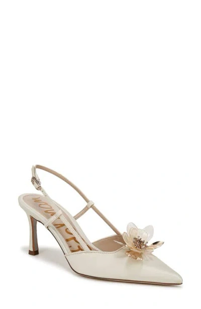 Sam Edelman Mali Slingback Pointed Toe Pump In Pearl Ivory Silk Fabric