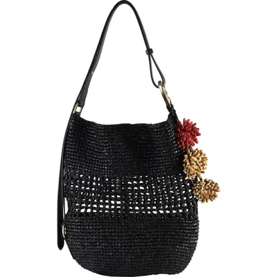 Sam Edelman Marcie Open Weave Raffia Bucket Bag In Black