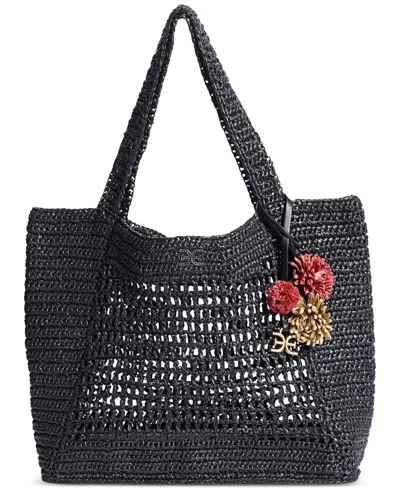 Sam Edelman Marcie Open Weave Raffia Tote In Black