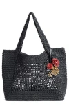 Sam Edelman Marcie Open Weave Raffia Tote In Black
