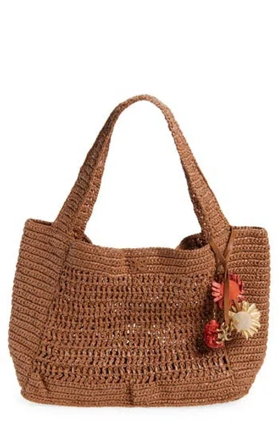 Sam Edelman Marcie Open Weave Raffia Tote In Brown