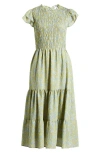 SAM EDELMAN SAM EDELMAN MATILDA SMOCKED TIERED MIDI DRESS