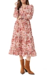 Sam Edelman Maya Floral Lace Inset Long Sleeve Midi Dress In Seedpearl-chelsea Bouquet