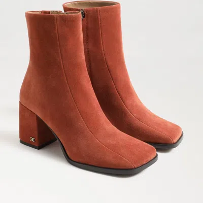 Sam Edelman Mayla Boots Womens Rust Suede Block Heel Ankle Bootie Jobb1376 In Brown