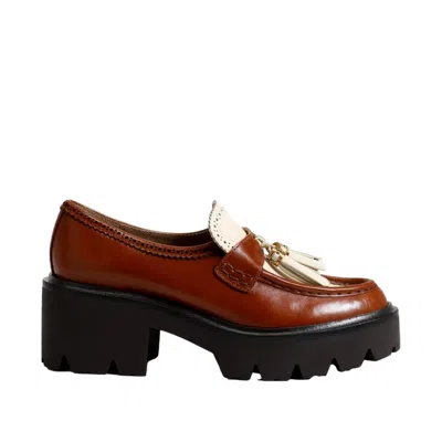 Sam Edelman Meela Platform Tassel Loafer Luxe Cognac/modern Ivory I7687l2900 Women's In Brown
