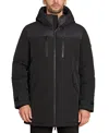 Sam Edelman Expedition Water Resistant Mixed Media Hooded Insulated Coat In Black