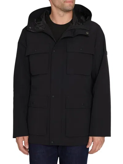 Sam Edelman Men's Hooded Cargo Field Jacket In Black