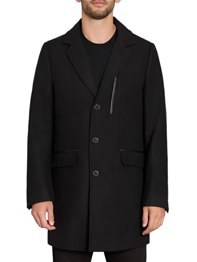 Sam Edelman Men's Single Breasted Wool Blend Top Coat In Black