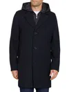 Sam Edelman Single Breasted Wool Blend Hooded Coat With Bib In Navy