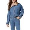 SAM EDELMAN SAM EDELMAN MESA HIGH-PILE FLEECE COLLAR ZIP-UP CROP DENIM MOTO JACKET