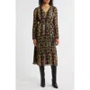 Sam Edelman Metallic Plissé Long Sleeve Midi Dress In Multi