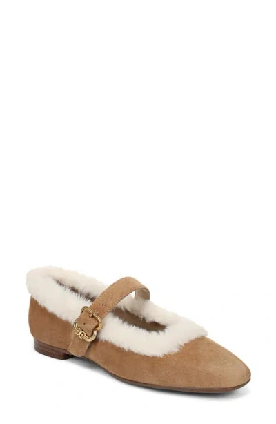 Sam Edelman Michaela Faux Fur Trim Mary Jane Flat In Brown