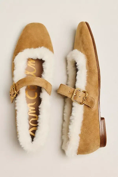 Sam Edelman Michaela Faux Fur Trim Mary Janes In Brown
