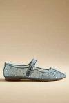 Sam Edelman Michaela Shine Mary Jane Flat Coastal Blue Mesh Fabric In Blue