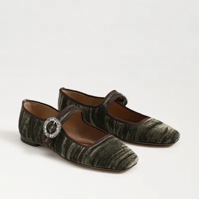 Sam Edelman Michaela Glow Mary Jane Flat Winter Moss Green Velvet In Winter Moss