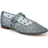 Sam Edelman Michaela Shine Mary Jane Flat Coastal Blue Mesh Fabric