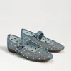Sam Edelman Michaela Shine Mary Jane Flat Coastal Blue Mesh Fabric