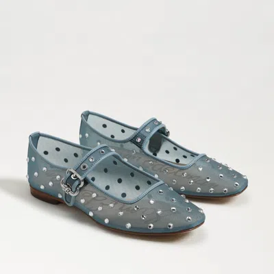 Sam Edelman Michaela Shine Mary Jane Flat Coastal Blue Mesh Fabric