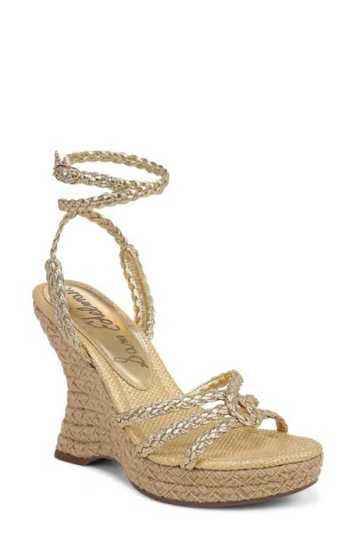 Sam Edelman Mindie Espadrille Ankle Strap Platform Wedge Sandal In Gold