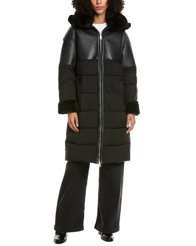 Sam Edelman Mixed Media Parka In Black