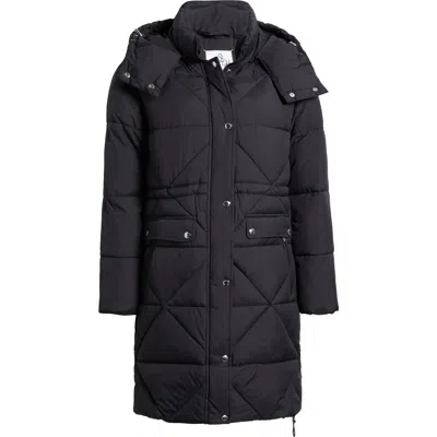 Sam Edelman Mixed Quilt Puffer Coat In Navy Blue