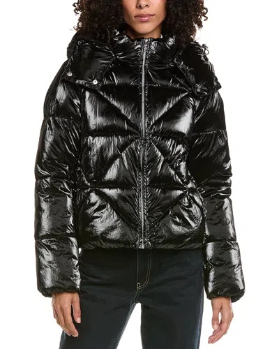 Sam Edelman Mixed Quilted Cropped Puffer Jacket In Black