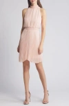 Sam Edelman Mock Neck Plissé Skirt Minidress In Blush