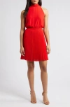 Sam Edelman Mock Neck Plissé Skirt Minidress In Coral