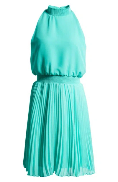 Sam Edelman Mock Neck Plissé Skirt Minidress In Turquoise
