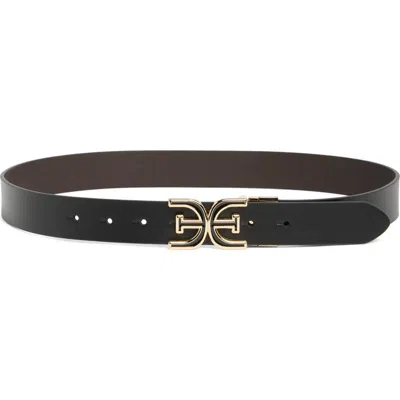 Sam Edelman Monogram Swivel Leather Belt In Black/ Brown