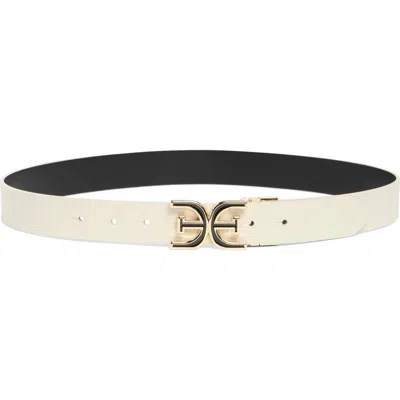 Sam Edelman Monogram Swivel Leather Belt In Bone/ Black