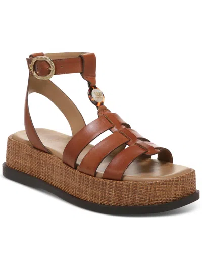 Sam Edelman Naima Womens Faux Leather Square Toe Platform Sandals In Brown