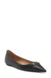 Sam Edelman Nori Pointed Toe Ballet Flat Black Leather In Black