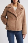 Sam Edelman Notched Lapel Faux Fur Jacket In Sepia Taupe